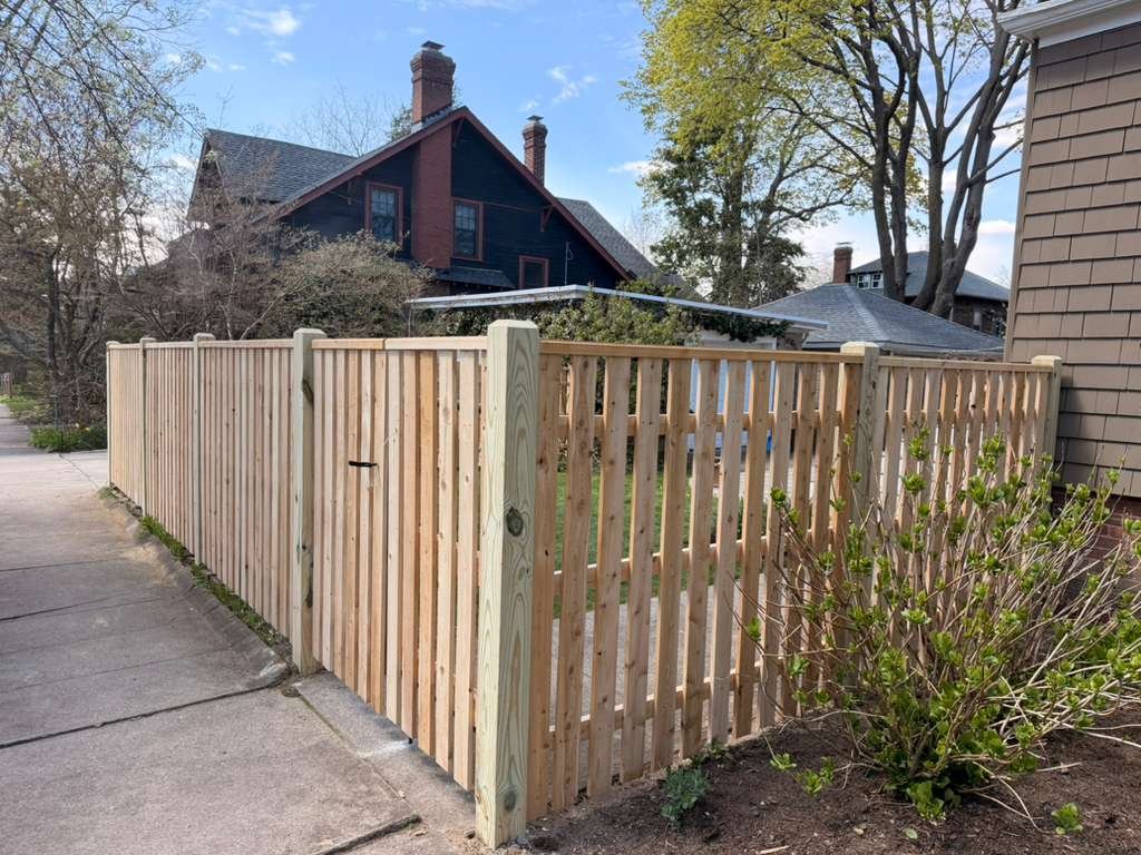 Wood fence installation, backyard