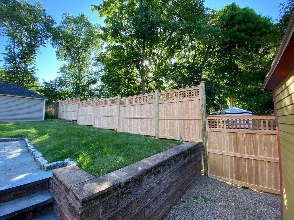 Lattice top wood fence with gate